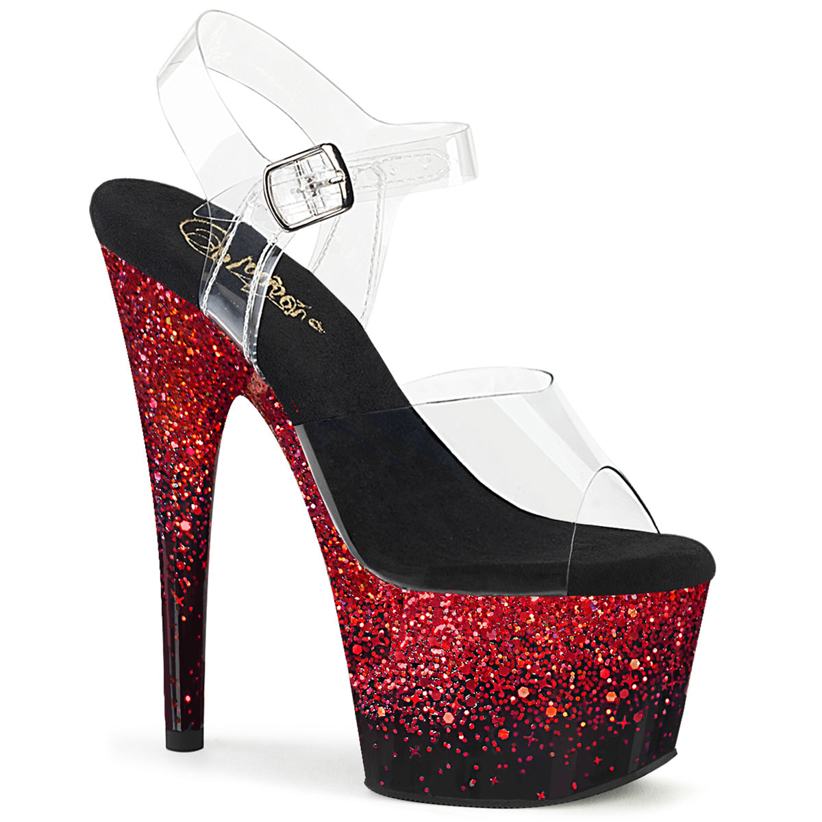 Pleaser   ADORE-708SS Clr/Blk-Red Glitter