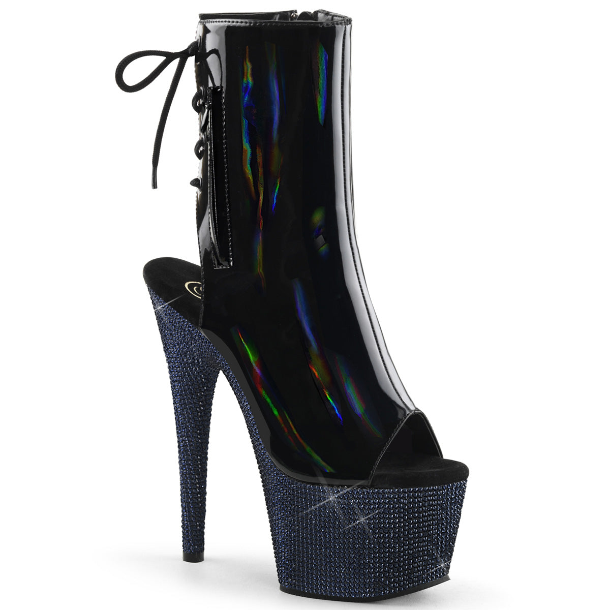 Pleaser  Ankle Boots BEJEWELED-1018DM-7 Blk Holo Pat/Midnight Blk RS