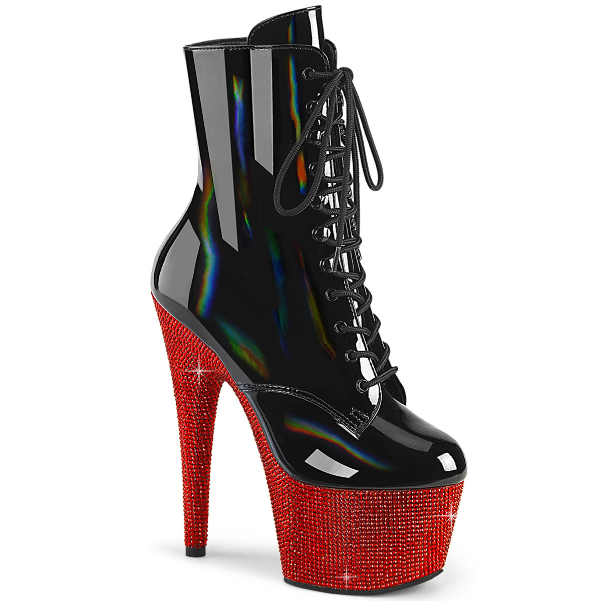 Pleaser  Ankle Boots BEJEWELED-1020-7 Blk Holo Pat/Red RS