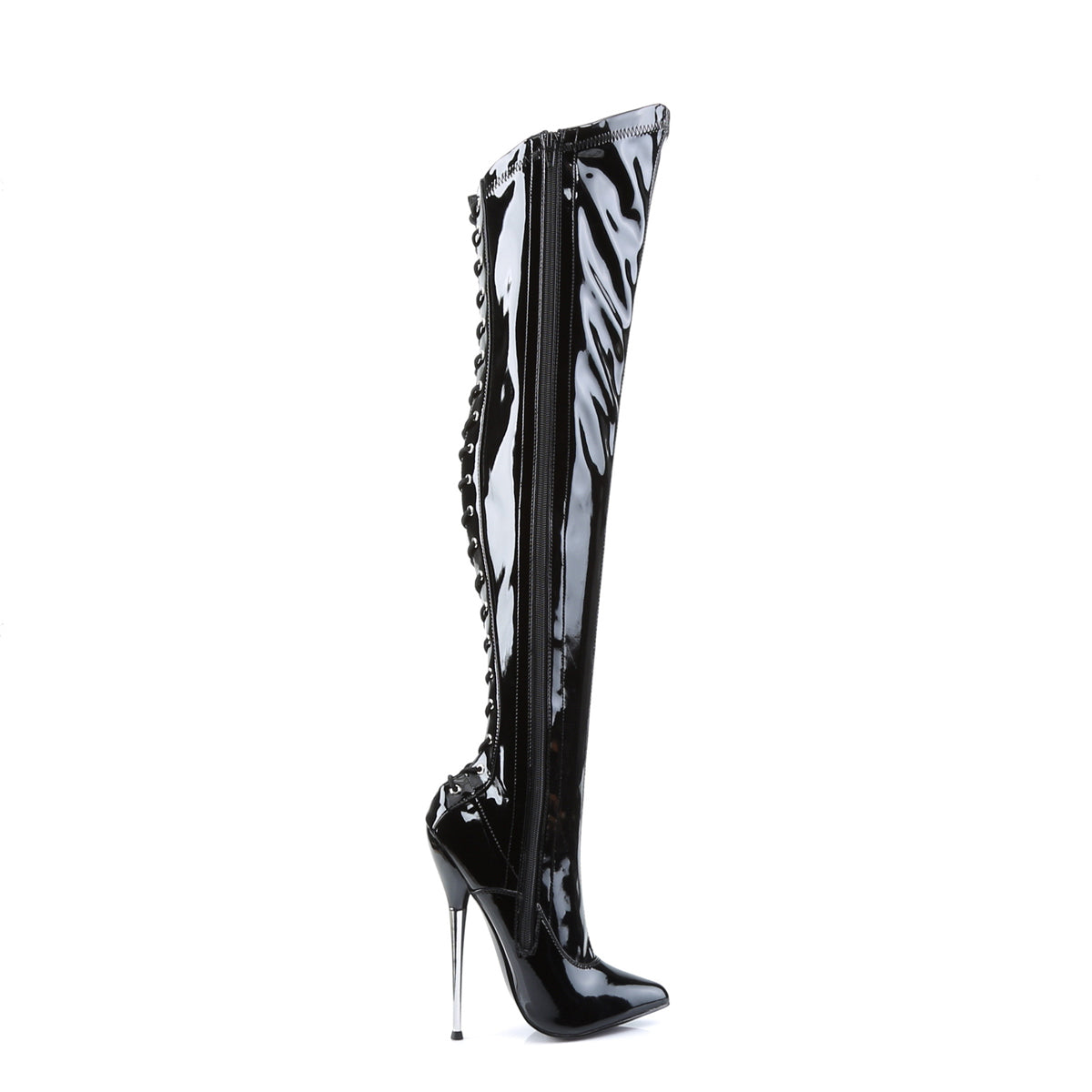 Devious Womens Boots DAGGER-3060 Blk Stretch Pat