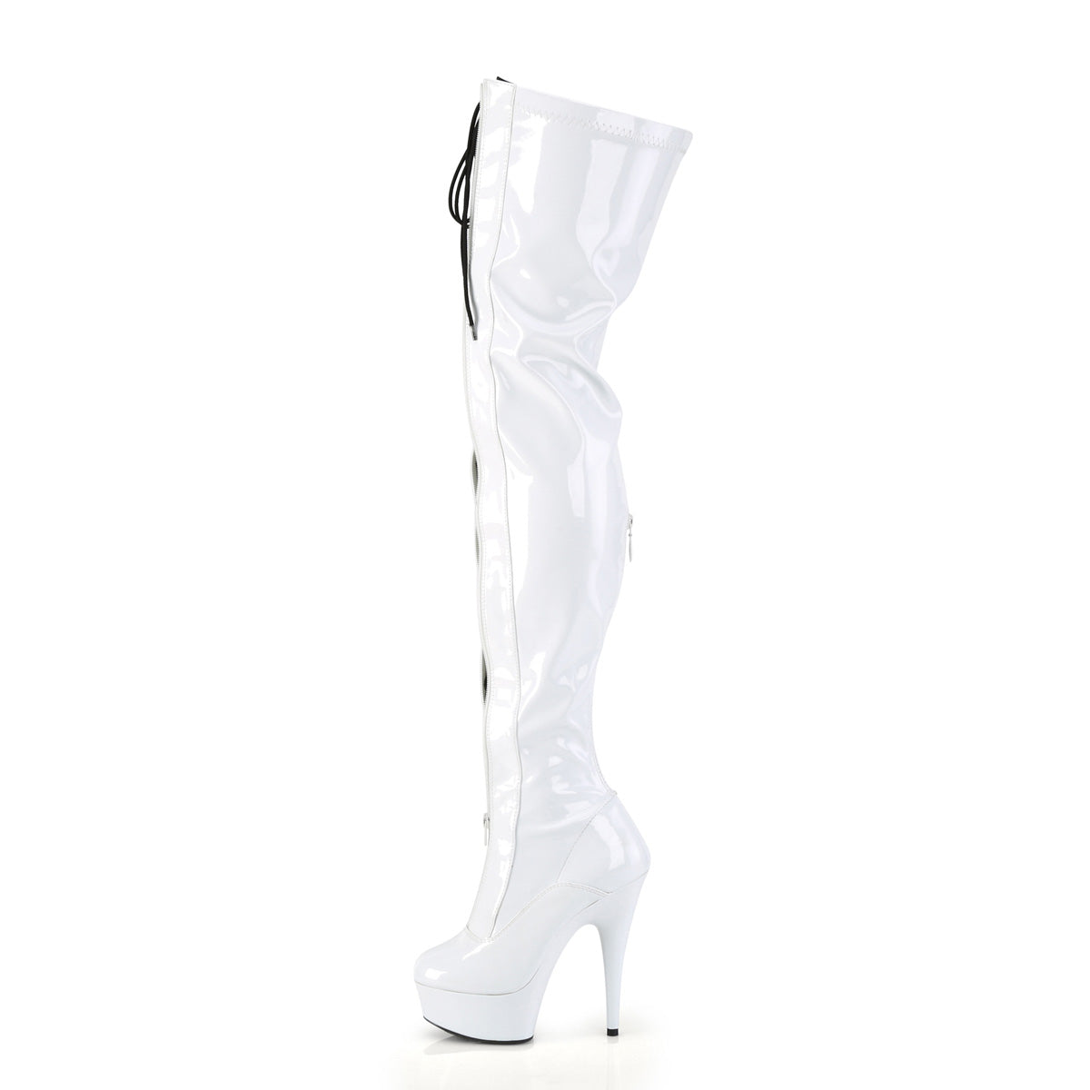 Pleaser  Boots DELIGHT-3027 Wht-Blk Str. Pat/Wht