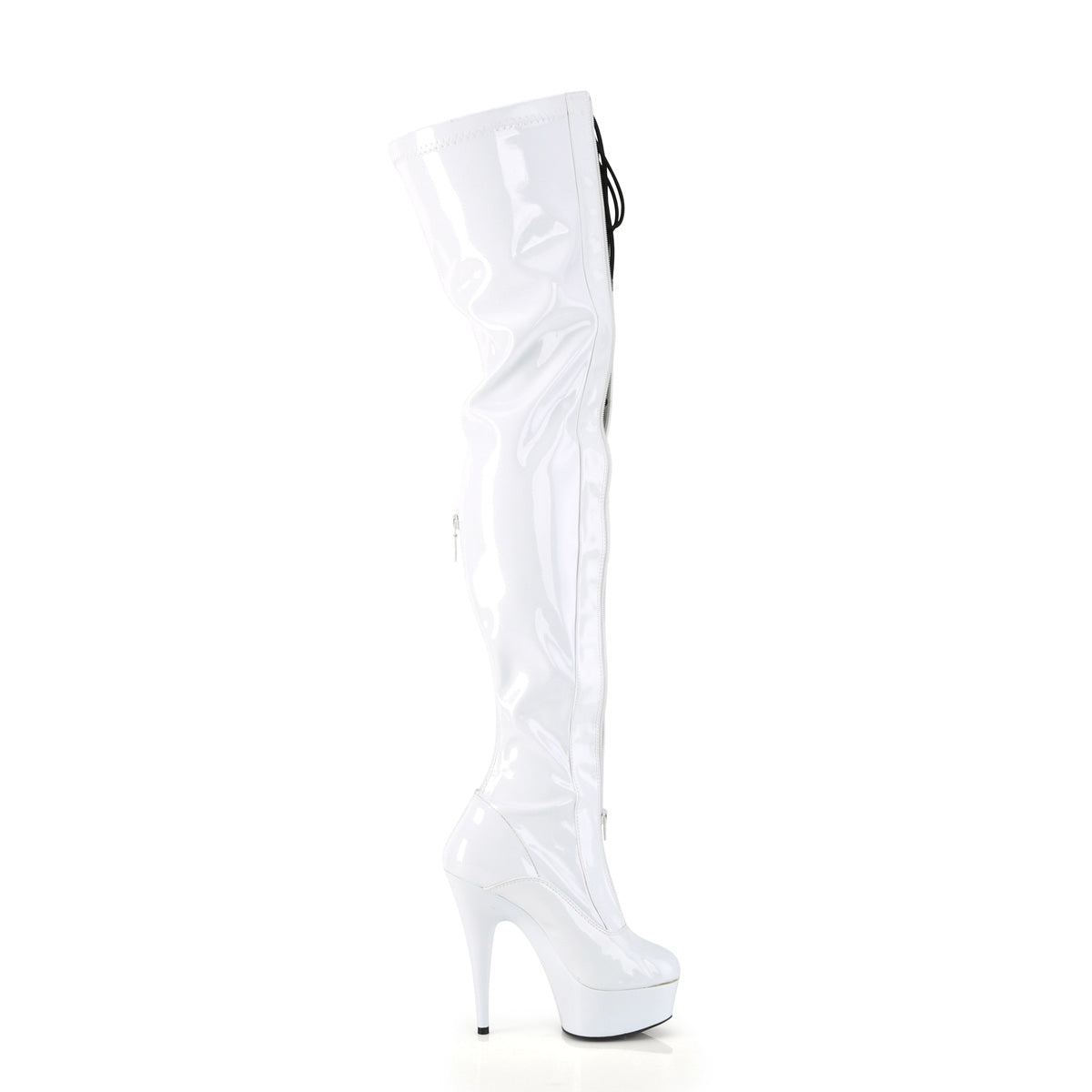 Pleaser  Boots DELIGHT-3027 Wht-Blk Str. Pat/Wht