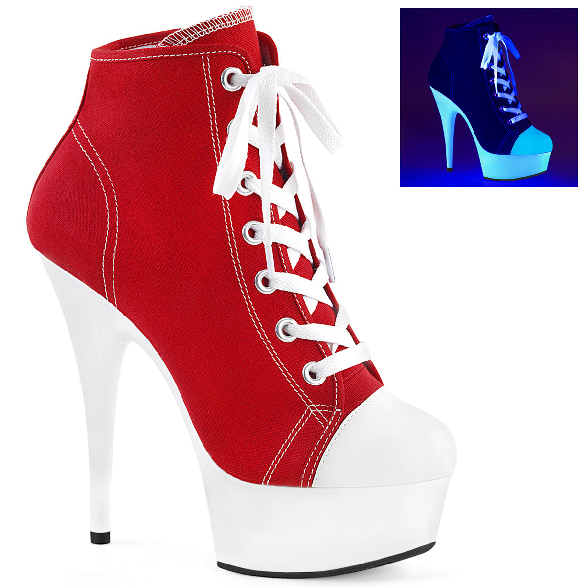 Pleaser Womens Ankle Boots DELIGHT-600SK-02 Red Canvas/Neon White
