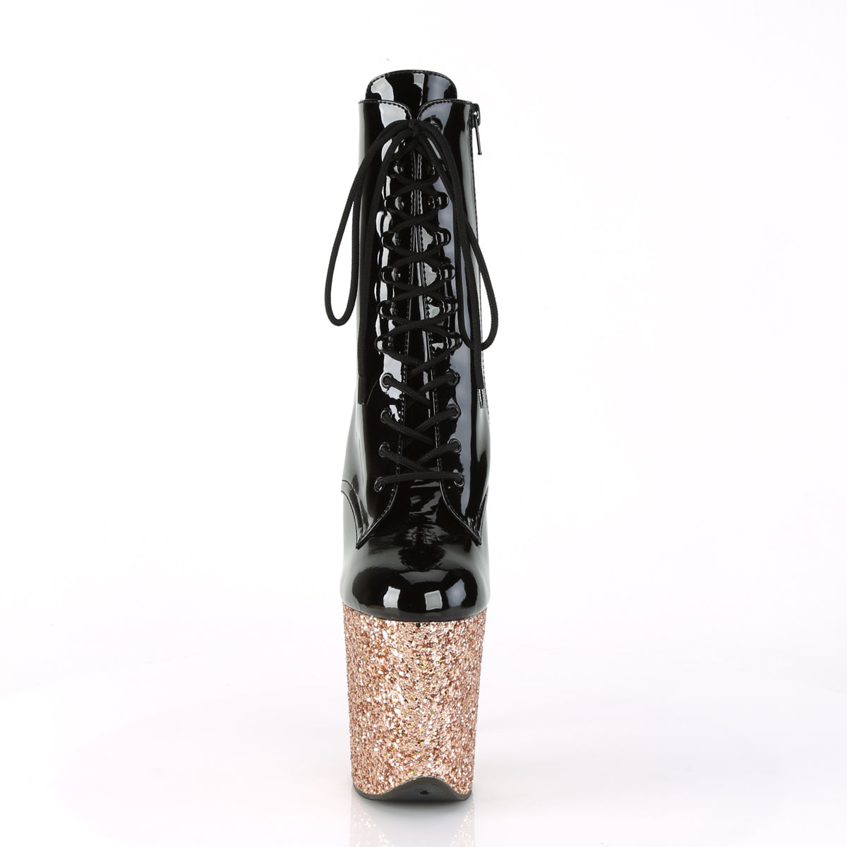 Pleaser Womens Ankle Boots FLAMINGO-1020LG Blk Pat/Rose Gold Glitter
