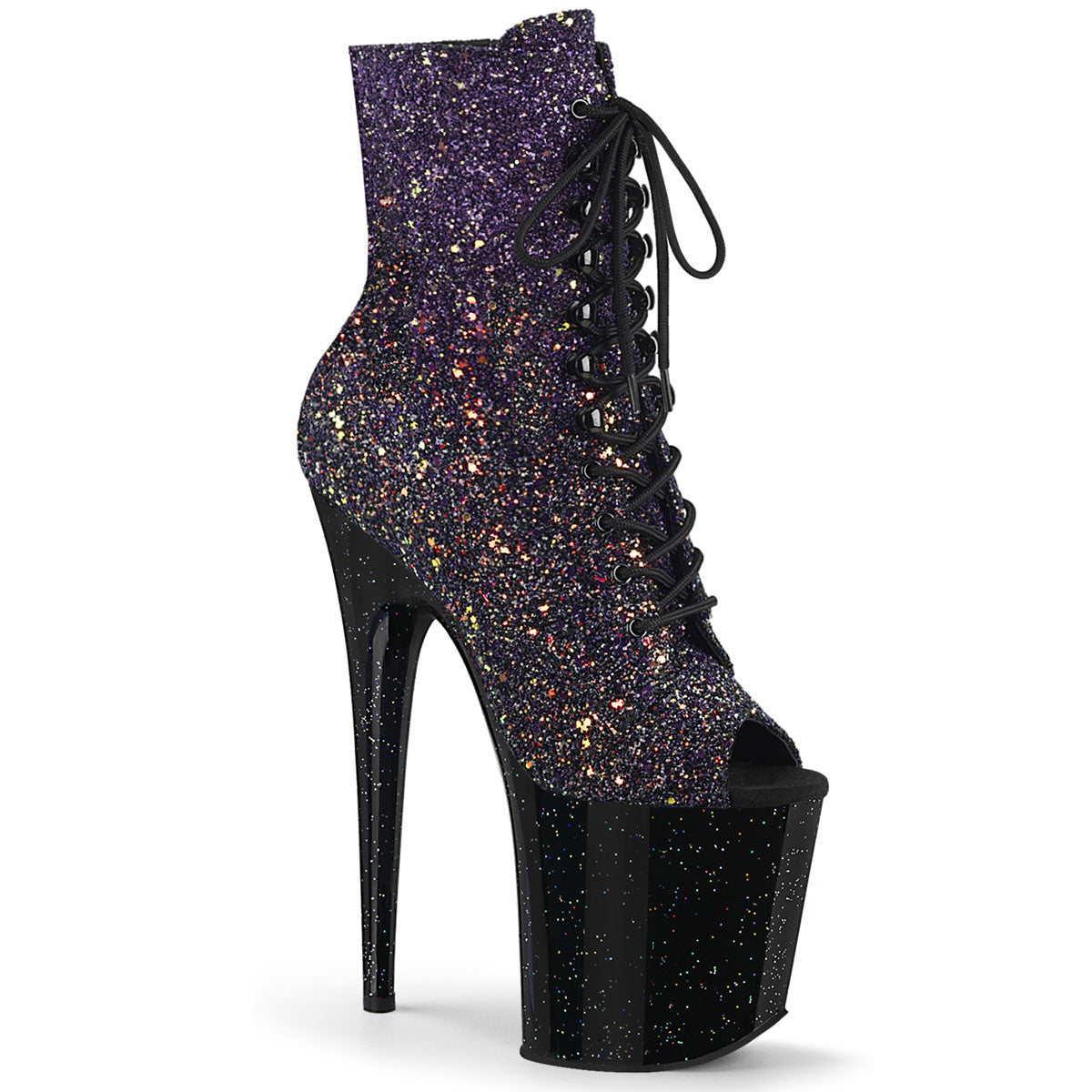 Pleaser Womens Ankle Boots FLAMINGO-1021OMBG Purple Multi Glitter/Blk