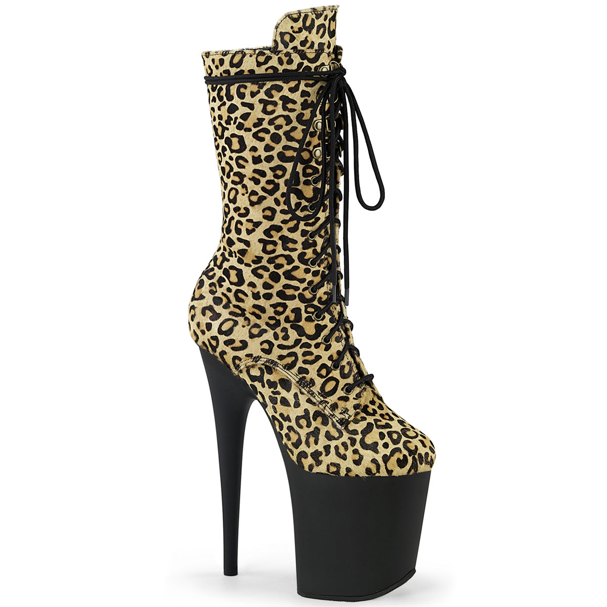 Pleaser  Ankle Boots FLAMINGO-1050LP Leopard Print Pony Hair/Blk Matte