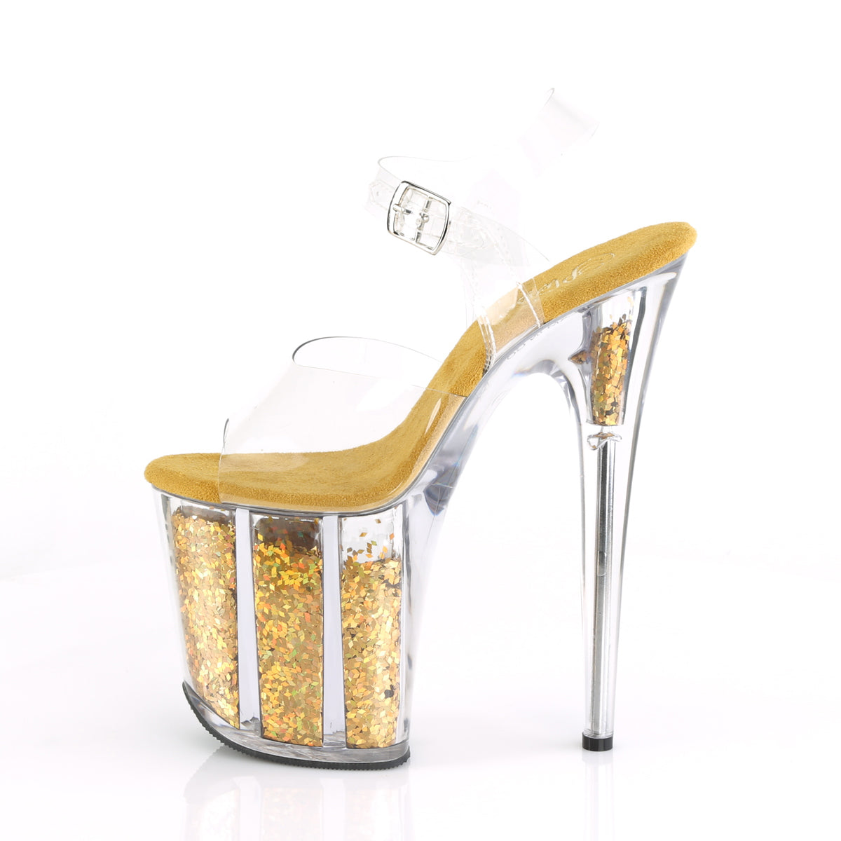 Pleaser Womens Sandals FLAMINGO-808GF Clr/Gold Multi Glitter