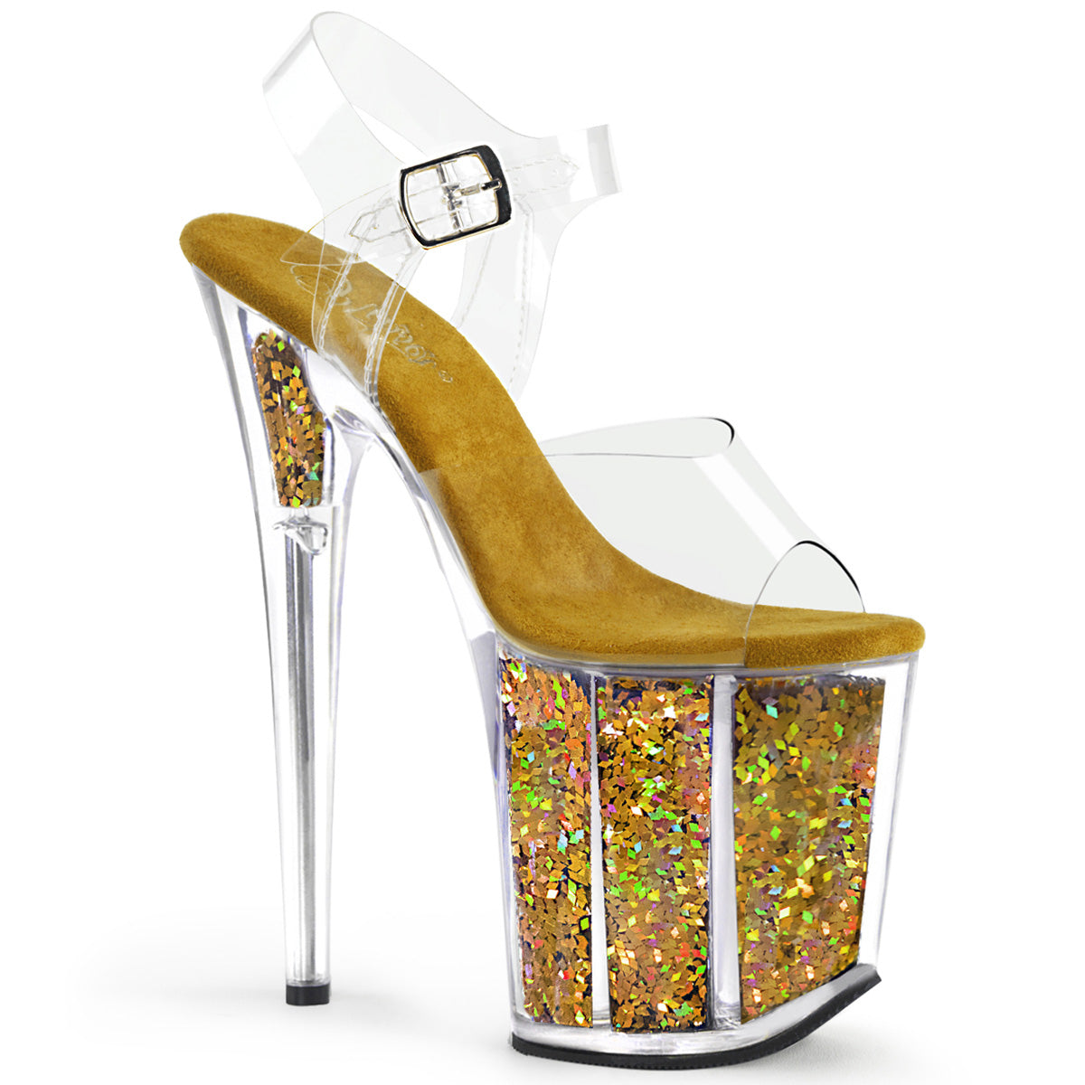 Pleaser Womens Sandals FLAMINGO-808GF Clr/Gold Multi Glitter