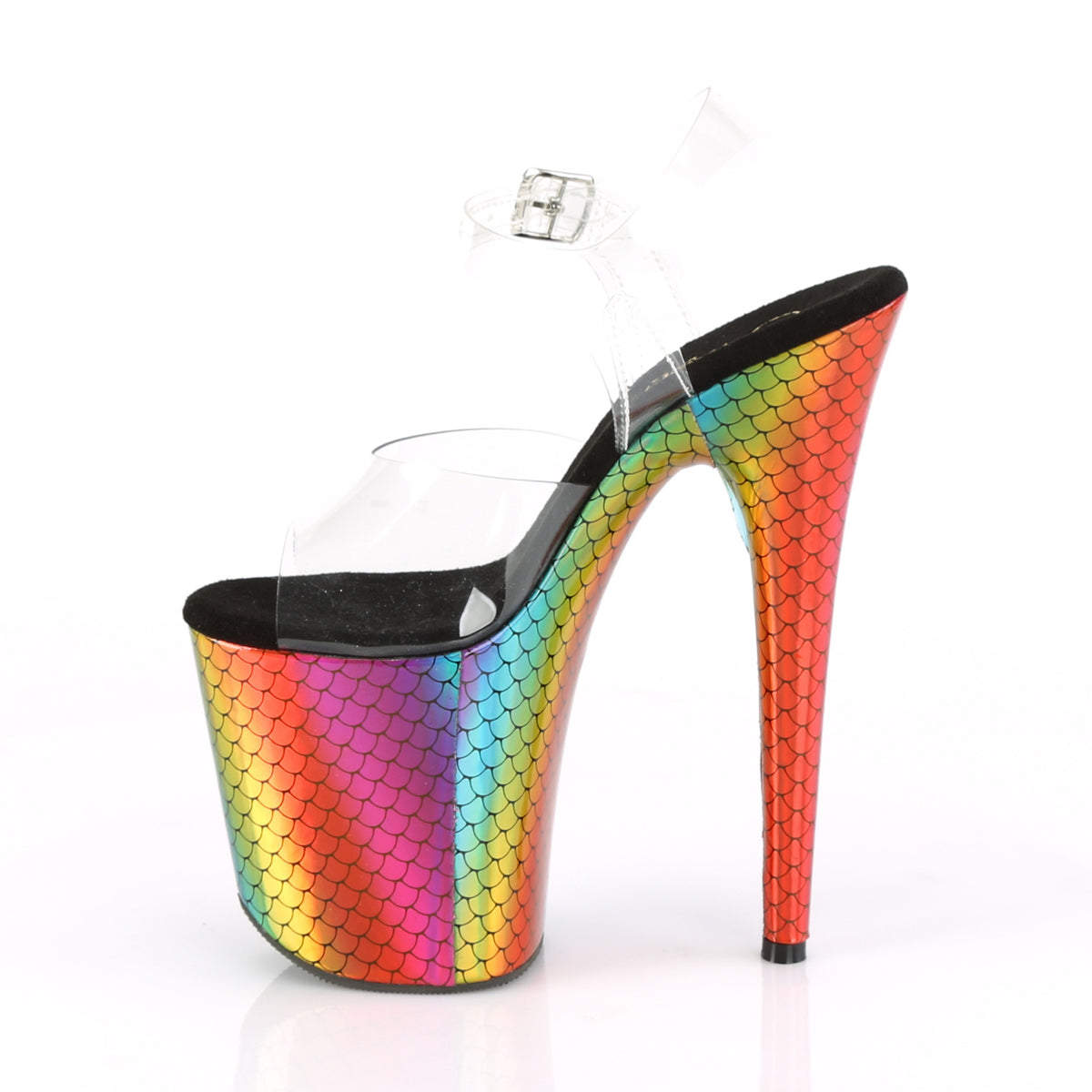 Pleaser Womens Sandals FLAMINGO-808WR Clr/Laser Rainbow Hologram Wrapped