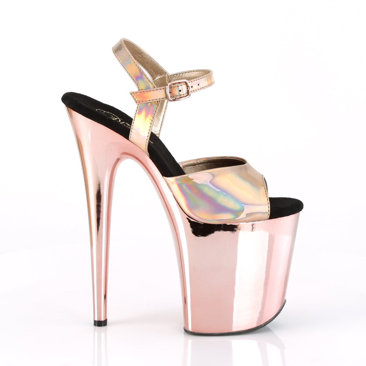 Pleaser Womens Sandals FLAMINGO-809HG Rose Gold Hologram/Rose Gold Chrome