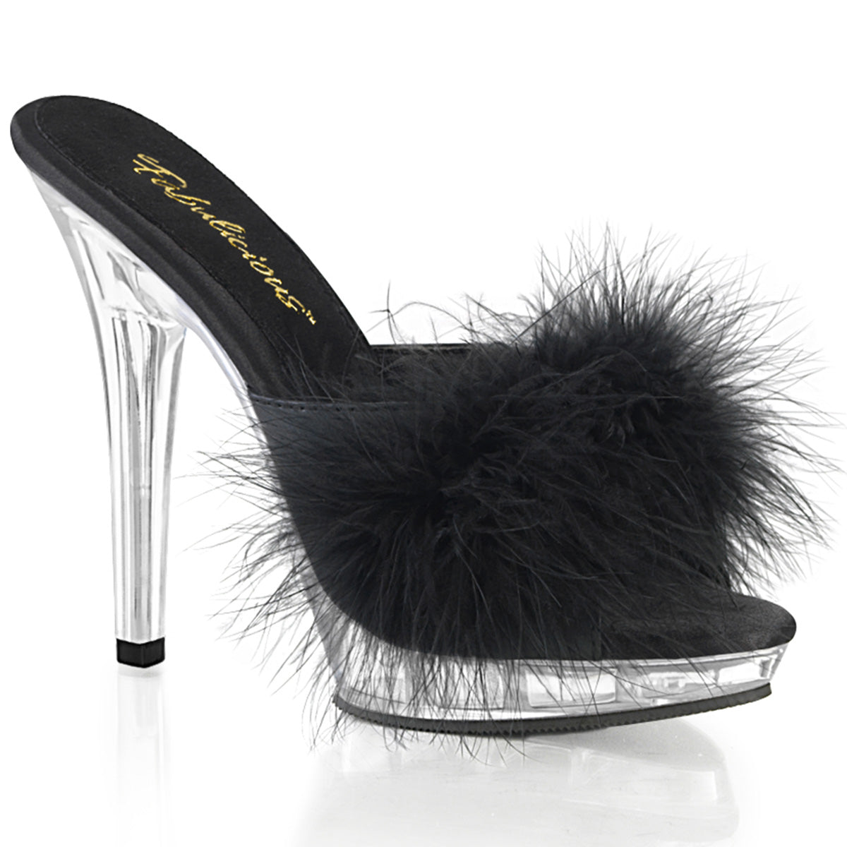 Fabulicious Womens Sandals LIP-101-8 Blk Satin-Fur/Clr