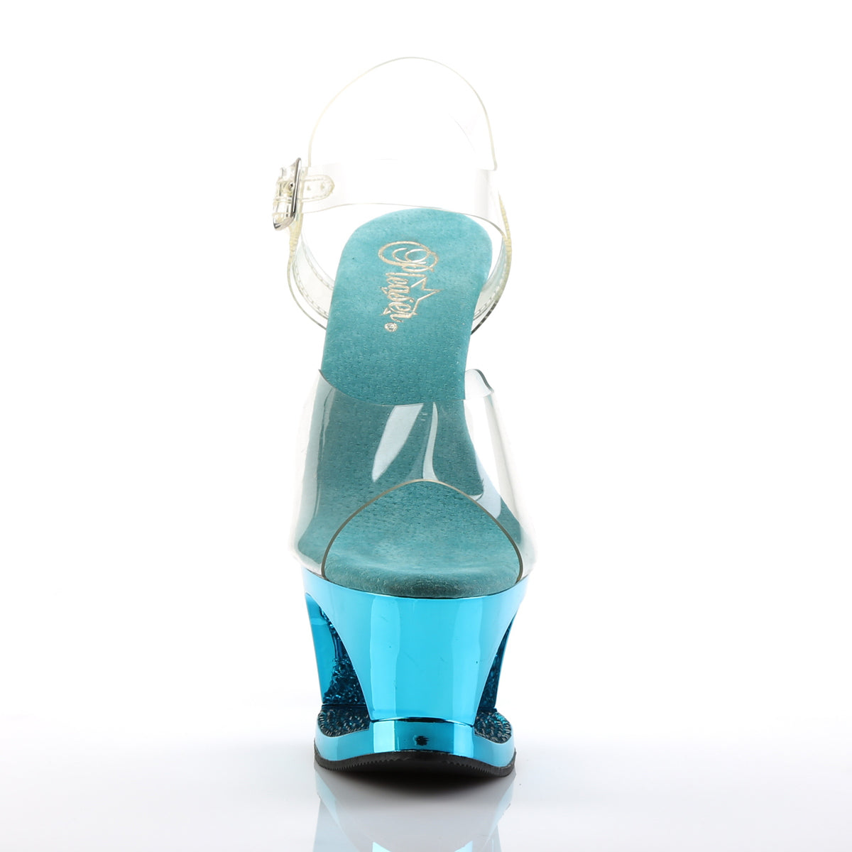 Pleaser Womens Sandals MOON-708DMCH Clr/Turquoise Chrome