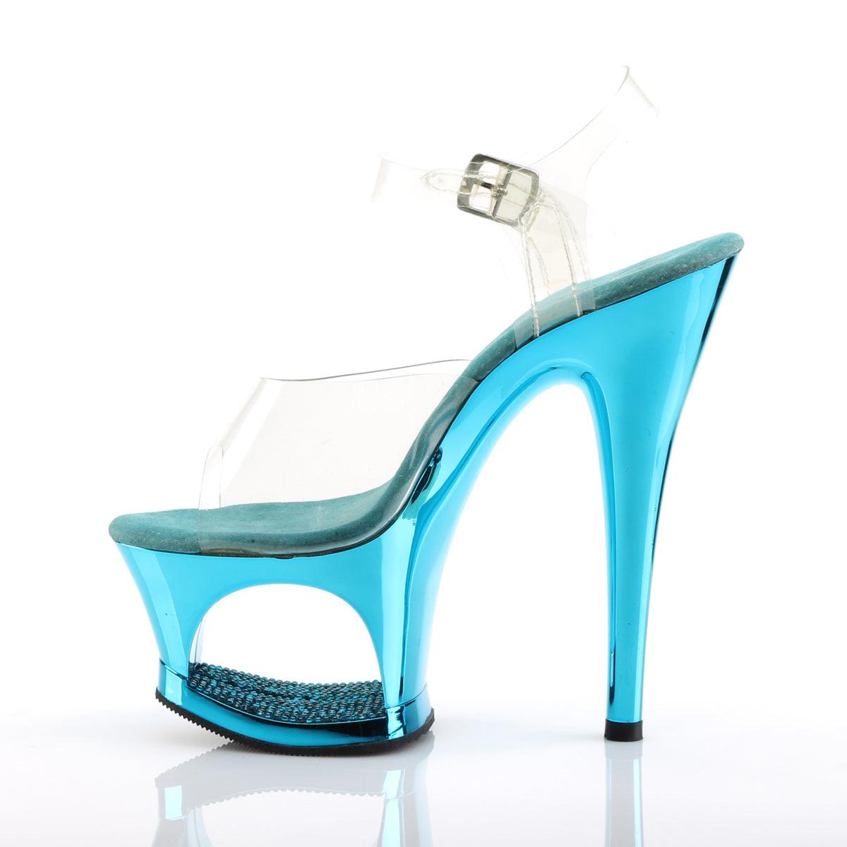 Pleaser Womens Sandals MOON-708DMCH Clr/Turquoise Chrome