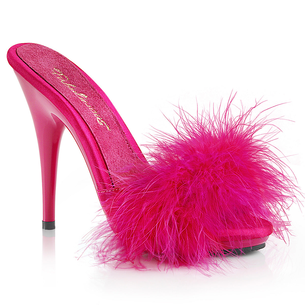 Fabulicious Womens Sandals POISE-501F H. Pink Satin-Marabou Fur/H. Pink