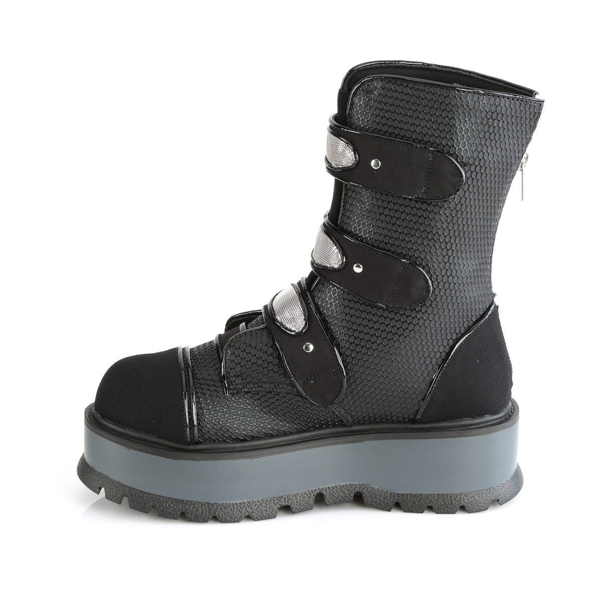 DemoniaCult Womens Boots SLACKER-101 Blk Vegan Leather-Canvas