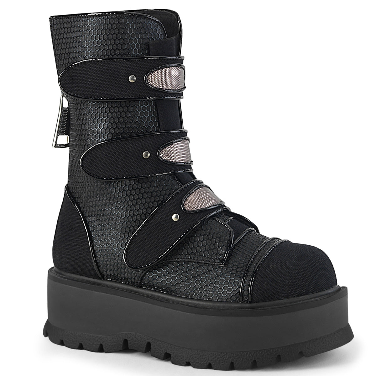 DemoniaCult Womens Boots SLACKER-101 Blk Vegan Leather-Canvas