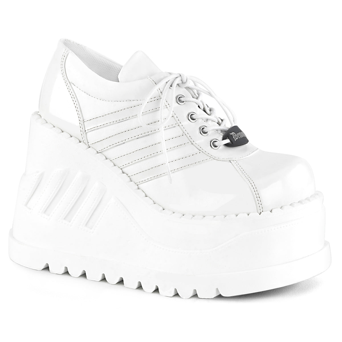 DemoniaCult Womens Pumps STOMP-08 Wht Pat-Vegan Leather