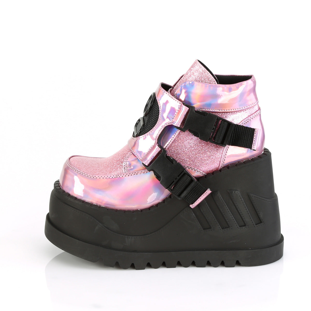 DemoniaCult Womens Ankle Boots STOMP-15 Pink Hologram-Glitter