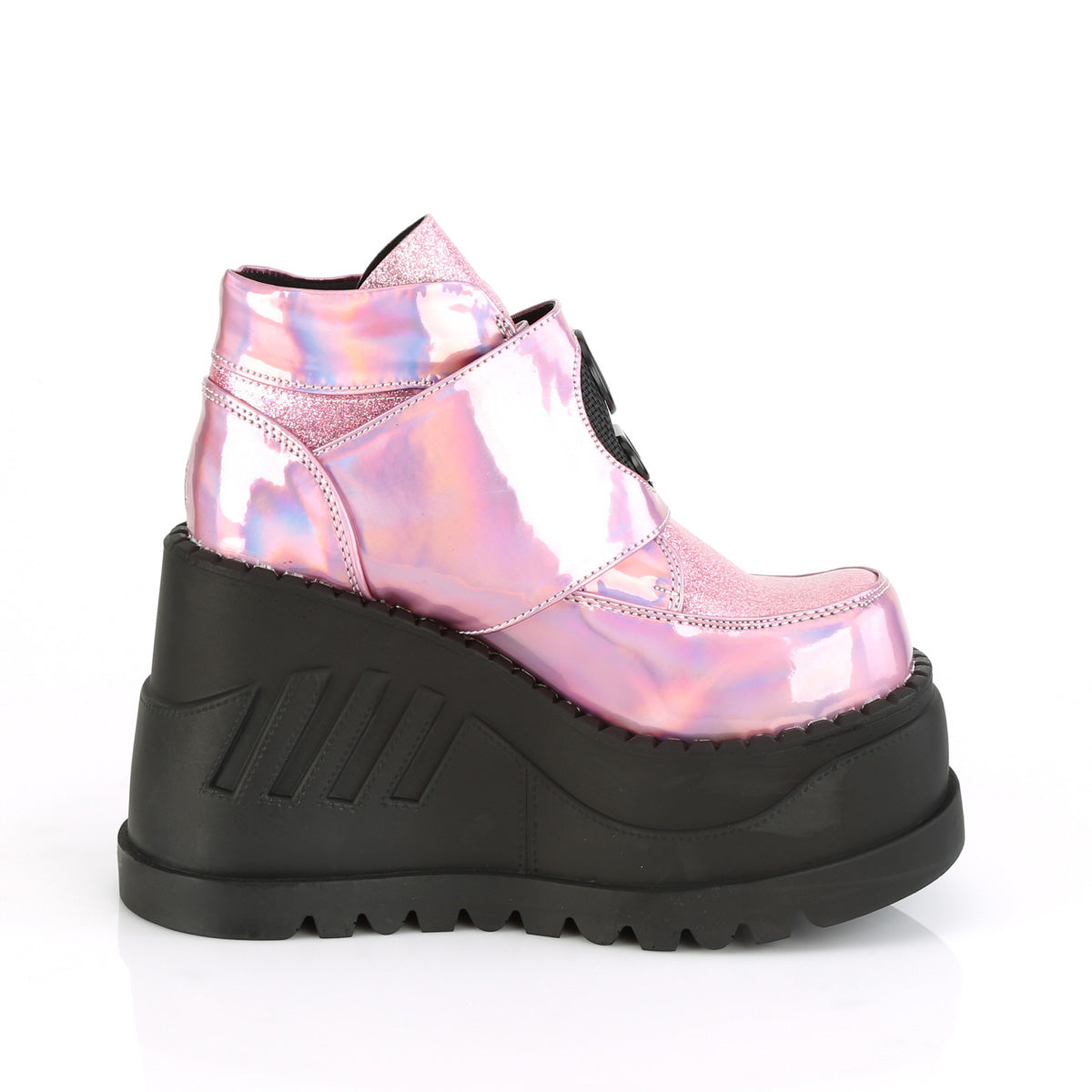 DemoniaCult Womens Ankle Boots STOMP-15 Pink Hologram-Glitter