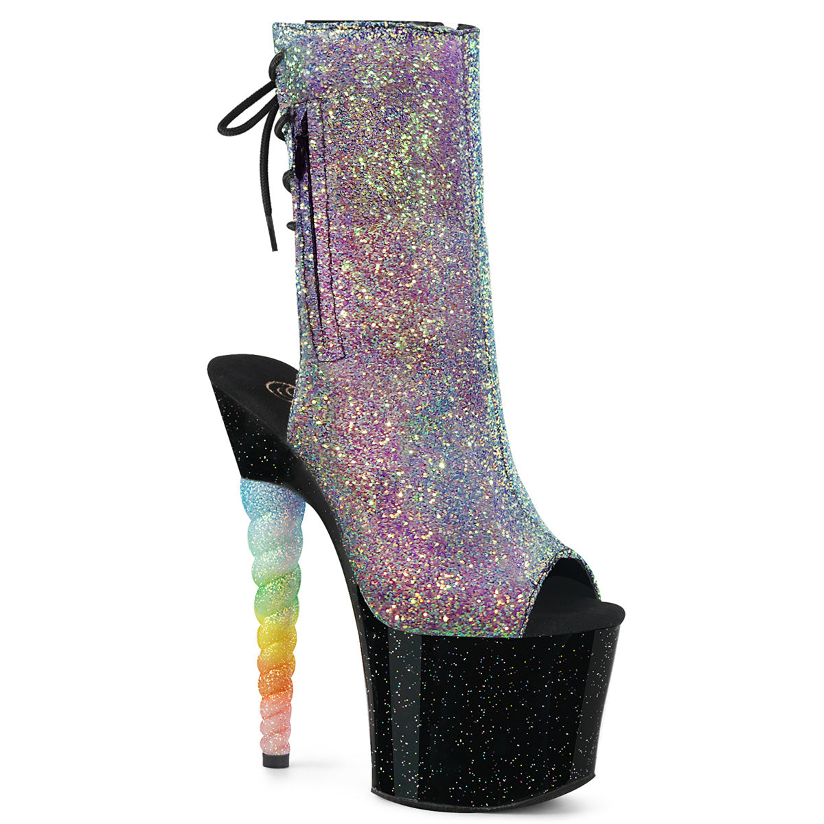 Pleaser Womens Ankle Boots UNICORN-1018G Purple-Blue Glitter/Blk