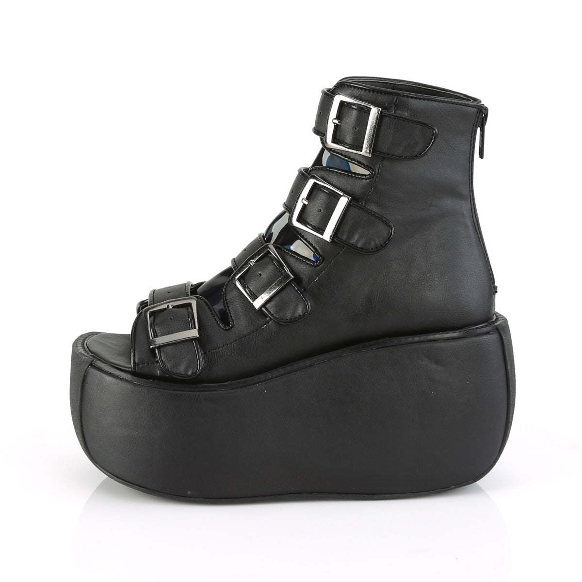 DemoniaCult Womens Ankle Boots VIOLET-150 Blk Vegan Leather-Hologram