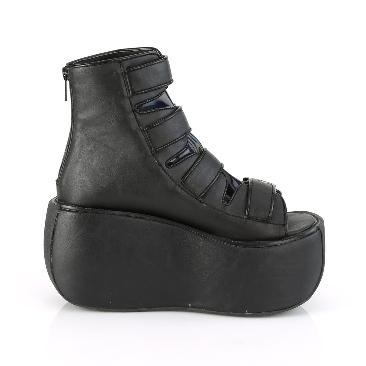 DemoniaCult Womens Ankle Boots VIOLET-150 Blk Vegan Leather-Hologram